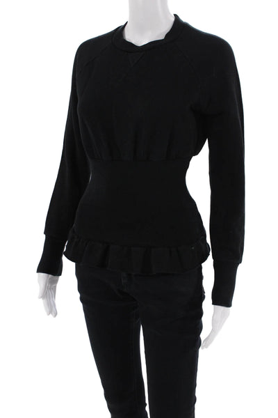 NSF Womens Cotton Cinched Waist Long Sleeve Knit Top Black Size P