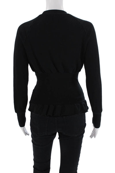 NSF Womens Cotton Cinched Waist Long Sleeve Knit Top Black Size P