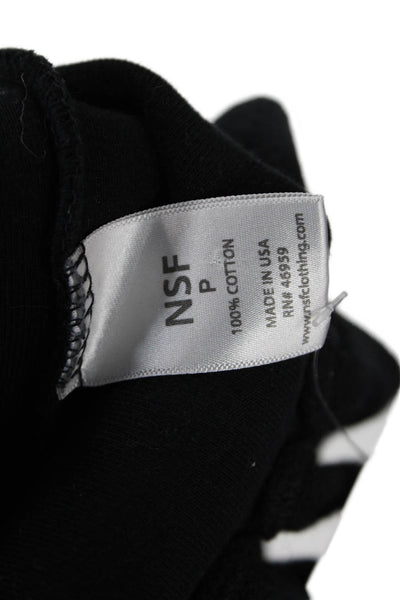NSF Womens Cotton Cinched Waist Long Sleeve Knit Top Black Size P