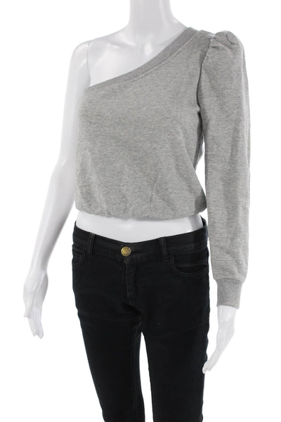 ALC Womens Cotton Long Sleeve One Shoulder Top Gray Size XS