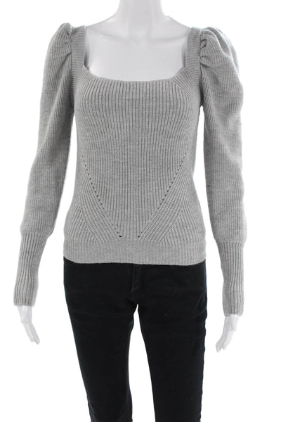 Prospect Womens Long Puff Sleeve Square Neck Sweater Gray Size XS