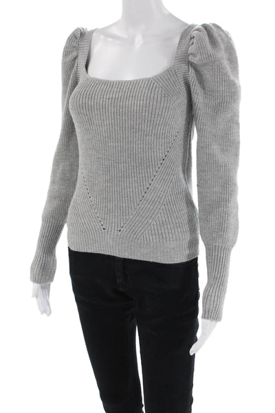 Prospect Womens Long Puff Sleeve Square Neck Sweater Gray Size XS