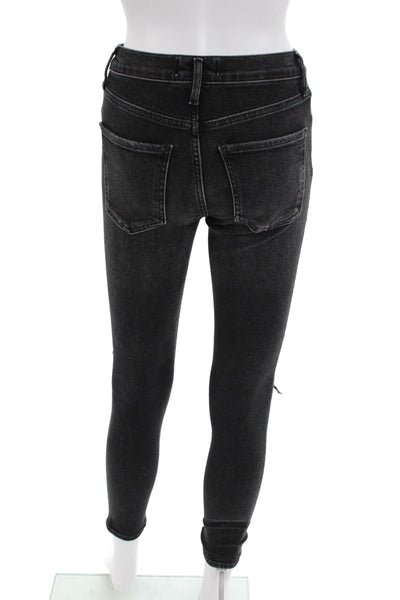 Agolde Womens Mid Rise Distressed Skinny Jeans Black Size 23