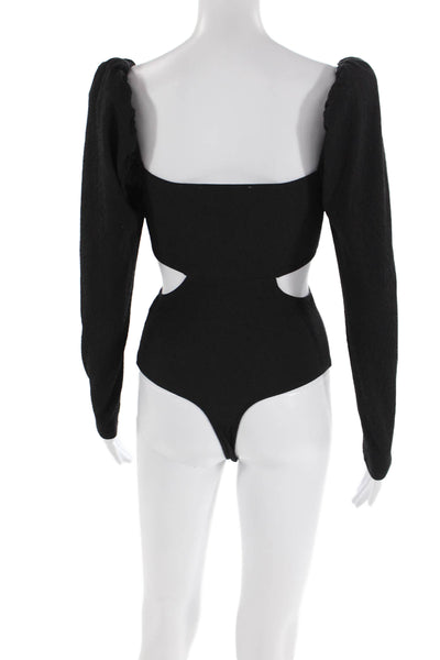 ASTR Womens Long Puff Sleeve Cutout Scoop Neck Bodysuit Black Size XS