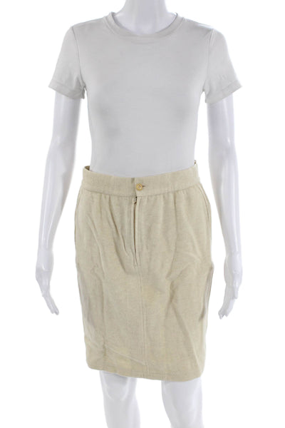 Gianni Versace Womens Front Zip Knee Length Pencil Skirt Beige Size 44