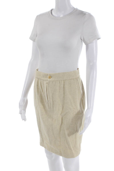 Gianni Versace Womens Front Zip Knee Length Pencil Skirt Beige Size 44