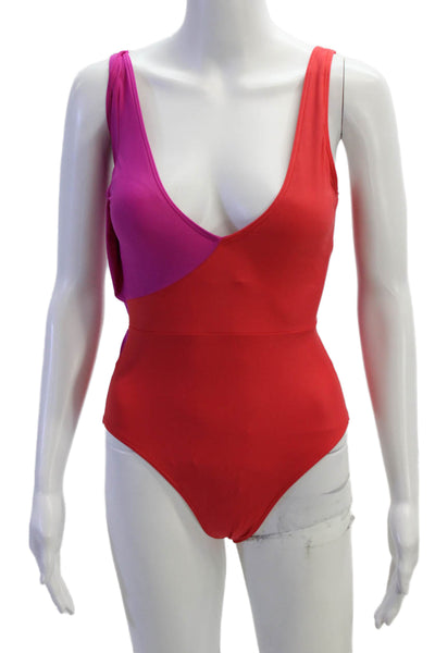 Summersalt Womens Colorblock Print Sleeveless V-Neck Tie Back Bikini Red Size 4