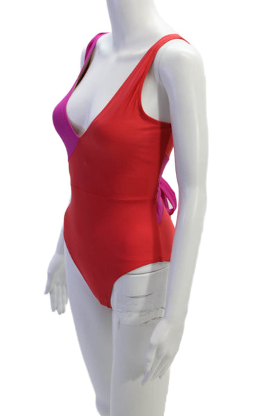 Summersalt Womens Colorblock Print Sleeveless V-Neck Tie Back Bikini Red Size 4