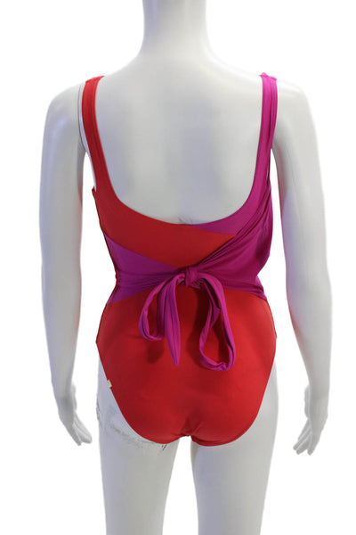 Summersalt Womens Colorblock Print Sleeveless V-Neck Tie Back Bikini Red Size 4