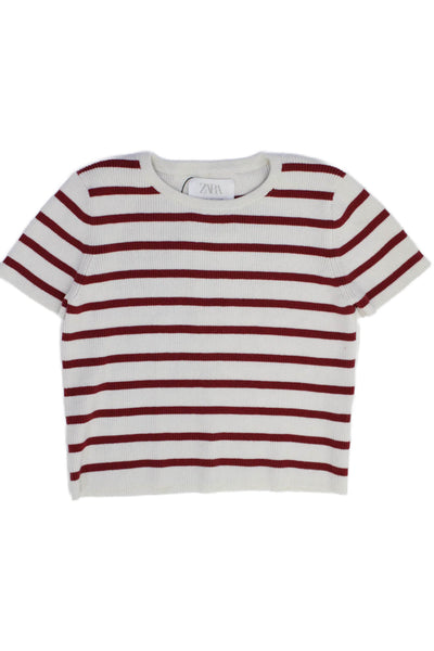 Zara Childrens Girls Striped Cropped Sweater White Red Size 11-12
