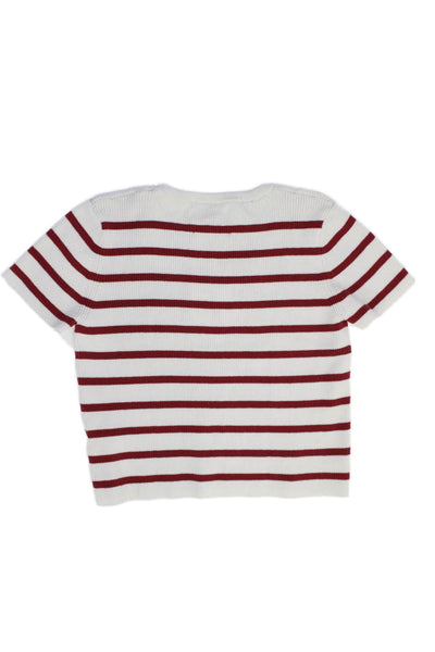 Zara Childrens Girls Striped Cropped Sweater White Red Size 11-12