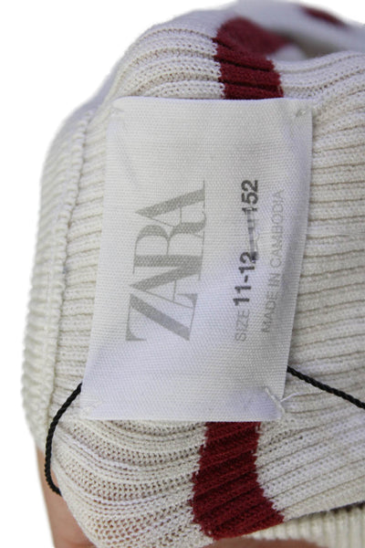 Zara Childrens Girls Striped Cropped Sweater White Red Size 11-12