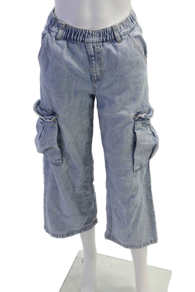 Zara Childrens Girls Light Wash Wide Leg Cargo Jeans Blue Size 11-12