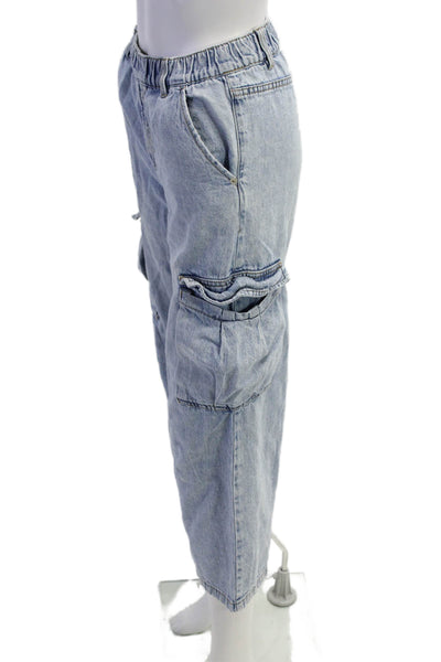 Zara Childrens Girls Light Wash Wide Leg Cargo Jeans Blue Size 11-12