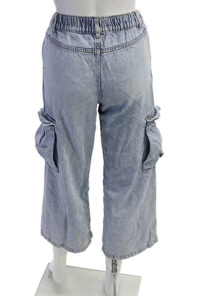 Zara Childrens Girls Light Wash Wide Leg Cargo Jeans Blue Size 11-12