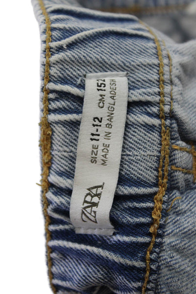 Zara Childrens Girls Light Wash Wide Leg Cargo Jeans Blue Size 11-12