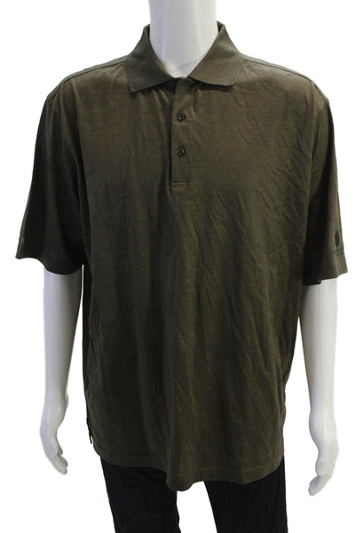Bugatchi Mens Striped Collar Short Sleeve Polo Shirt Brown Size Large