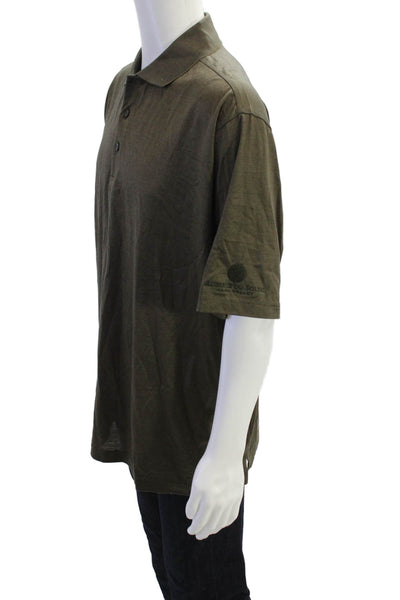 Bugatchi Mens Striped Collar Short Sleeve Polo Shirt Brown Size Large