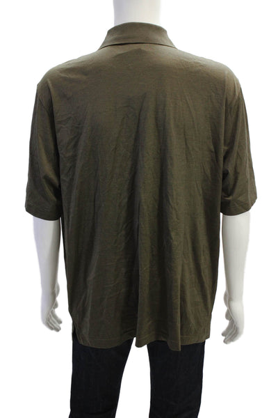 Bugatchi Mens Striped Collar Short Sleeve Polo Shirt Brown Size Large