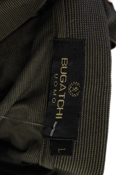 Bugatchi Mens Striped Collar Short Sleeve Polo Shirt Brown Size Large
