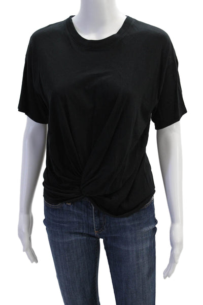 Joie Womens Short Sleeve Crew Neck Twist Front Tee Shirt Black Cotton Size XS
