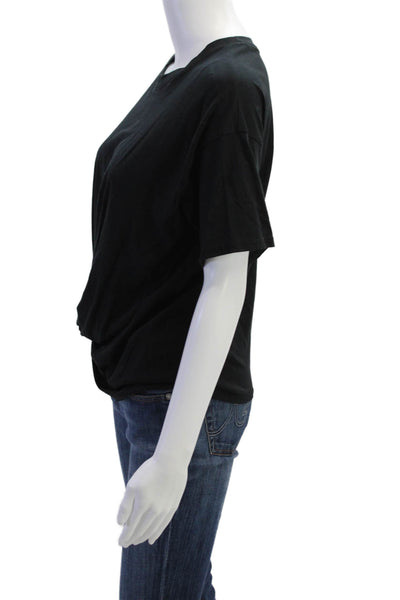 Joie Womens Short Sleeve Crew Neck Twist Front Tee Shirt Black Cotton Size XS