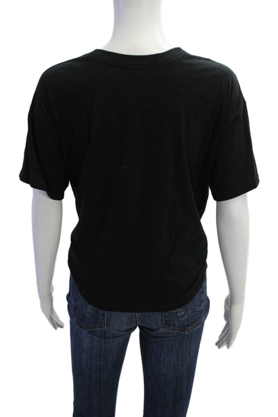 Joie Womens Short Sleeve Crew Neck Twist Front Tee Shirt Black Cotton Size XS