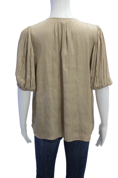 Current Air Womens Short Sleeve V Neck Boxy Satin Blouse Brown Size Small