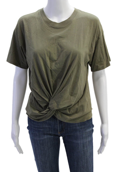 Joie Womens Short Sleeve Crew Neck Twist Front Tee Shirt Green Cotton Size XS