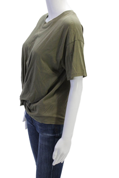 Joie Womens Short Sleeve Crew Neck Twist Front Tee Shirt Green Cotton Size XS