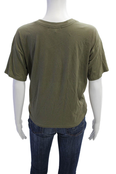 Joie Womens Short Sleeve Crew Neck Twist Front Tee Shirt Green Cotton Size XS