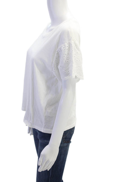 Rails Womens Short Eyelet Sleeve Scoop Neck Tee Shirt White Cotton Size Small