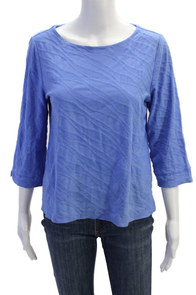Habitat Womens 3/4 Sleeve Scoop Neck Knit Shirt Blue Cotton Size Extra Small
