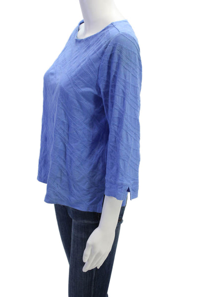 Habitat Womens 3/4 Sleeve Scoop Neck Knit Shirt Blue Cotton Size Extra Small