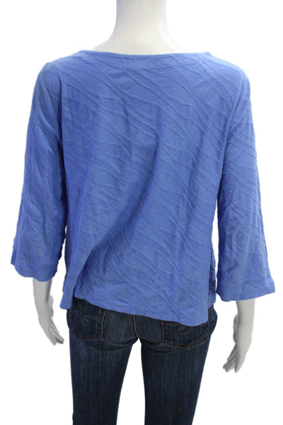 Habitat Womens 3/4 Sleeve Scoop Neck Knit Shirt Blue Cotton Size Extra Small