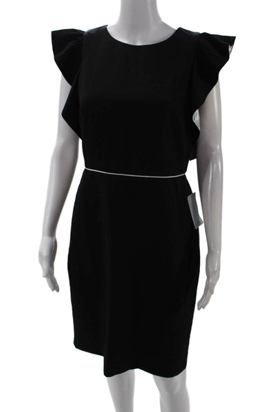 Taylor Womens Ruffled Trim Detail Sleeveless Pencil Dress Black Size 6