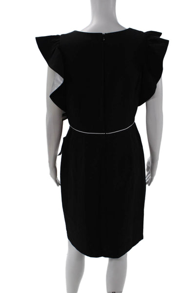 Taylor Womens Ruffled Trim Detail Sleeveless Pencil Dress Black Size 6