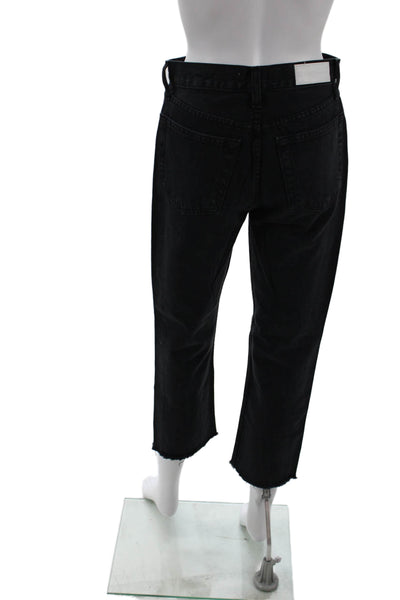 Re/Done Womens Mid Rise Distressed Straight Jeans Black Size 26