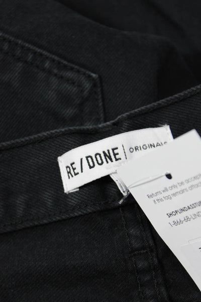 Re/Done Womens Mid Rise Distressed Straight Jeans Black Size 26