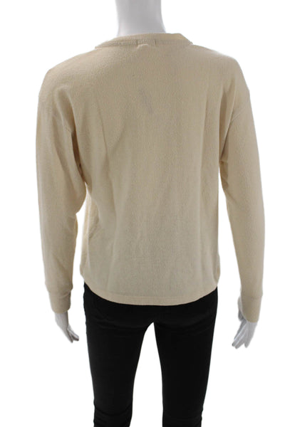 Donni Womens Long Sleeve Fleece Button Up Henley Top Beige Size XS
