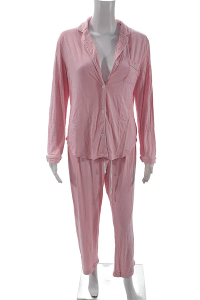 Katie J Womens 2 Piece Long Sleeve Button Down Pajama Set Pink Size M