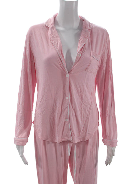 Katie J Womens 2 Piece Long Sleeve Button Down Pajama Set Pink Size M