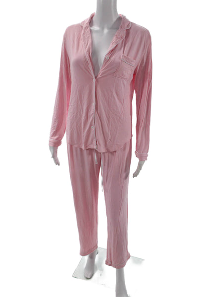 Katie J Womens 2 Piece Long Sleeve Button Down Pajama Set Pink Size M
