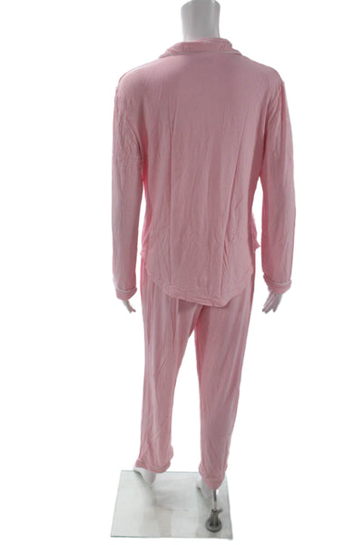 Katie J Womens 2 Piece Long Sleeve Button Down Pajama Set Pink Size M