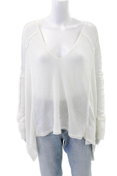 Free People Womens Long Sleeves V Neck Thermal Sweater White Size Medium