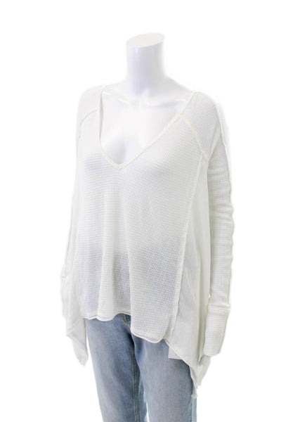 Free People Womens Long Sleeves V Neck Thermal Sweater White Size Medium
