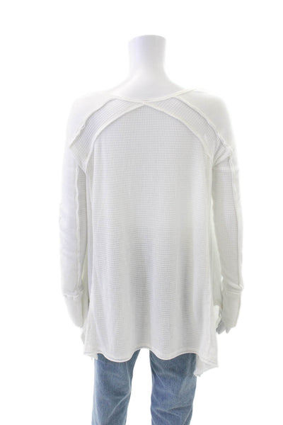 Free People Womens Long Sleeves V Neck Thermal Sweater White Size Medium