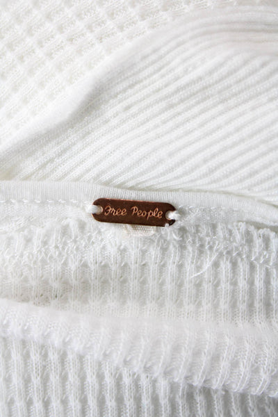 Free People Womens Long Sleeves V Neck Thermal Sweater White Size Medium