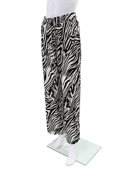 Rachel Zoe Womens Animal Print Wide Leg Pants White Black Size Extra Small
