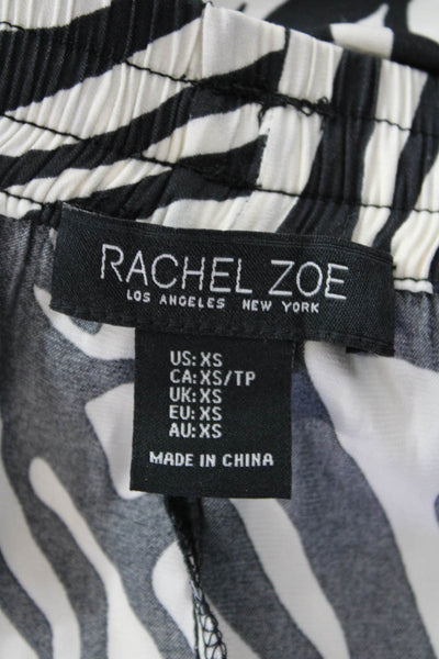 Rachel Zoe Womens Animal Print Wide Leg Pants White Black Size Extra Small